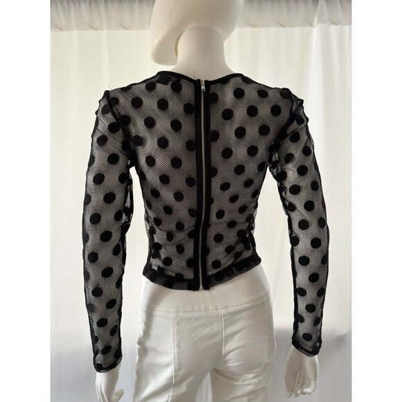 Marciano Women's Top Blouse Polka Dot Mesh Long Sleeve Black Full Zip S - Picture 5 of 8